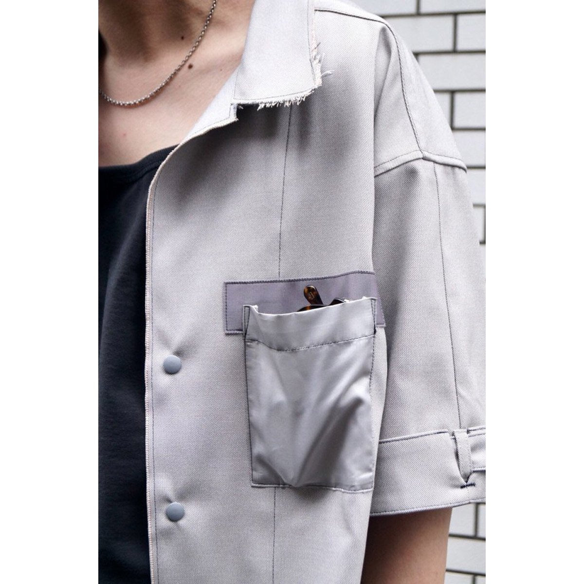 MUZE TURQUOISE LABEL - MULTI SHARK SHORT SLEEVE SHIRT (WHITE-BEIGE) ミューズ マルチ シャーク ショートスリーブシャツ