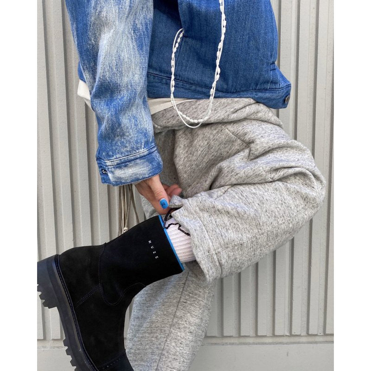 MUZE TURQUOISE LABEL - WAIST CORDUROY SWEAT SLACKS (HEATHER GRAY) ミューズ スウェットスラックス ヘザー