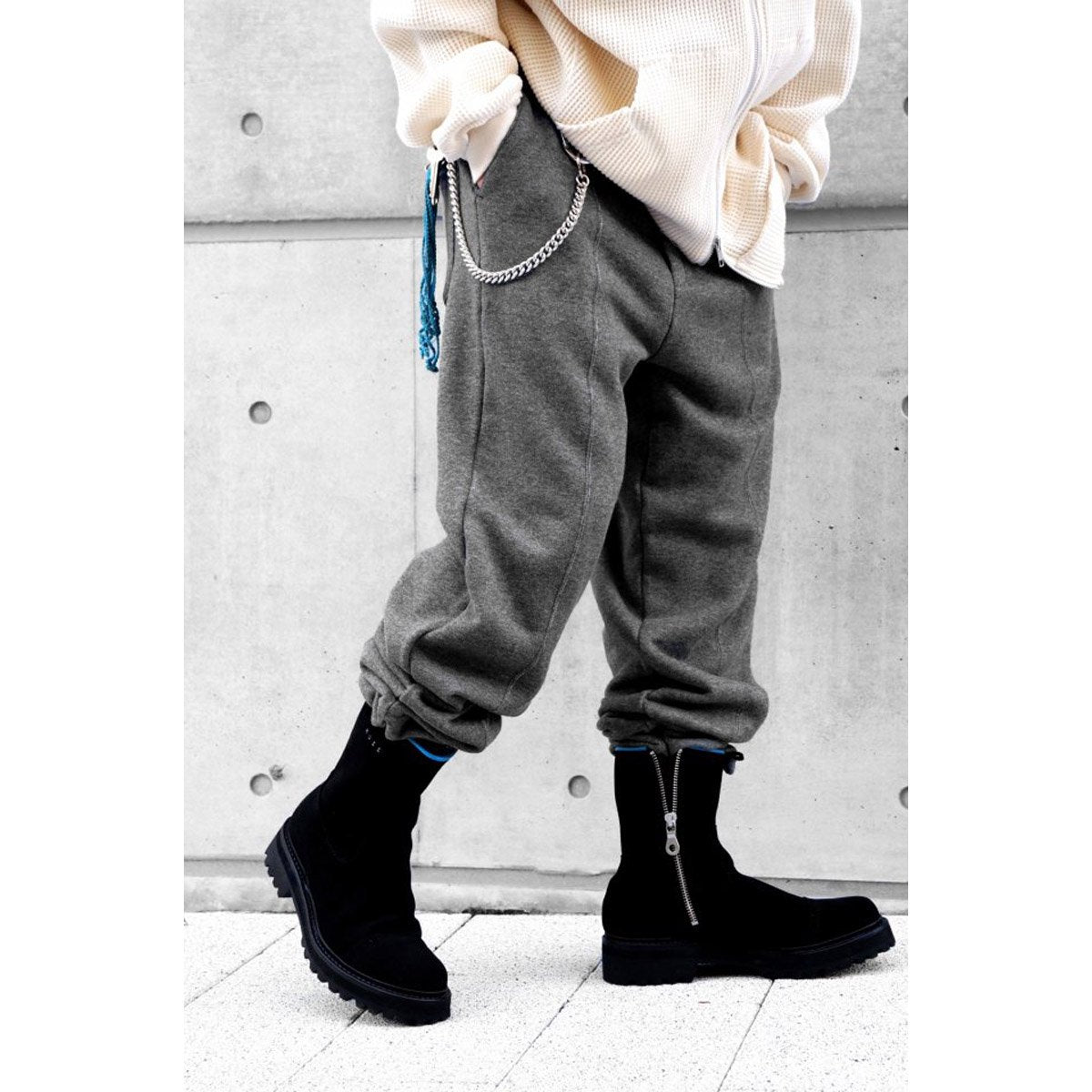 MUZE TURQUOISE LABEL - WAIST CORDUROY SWEAT SLACKS (CHACOAL) ミューズ スウェットスラックス チャコール