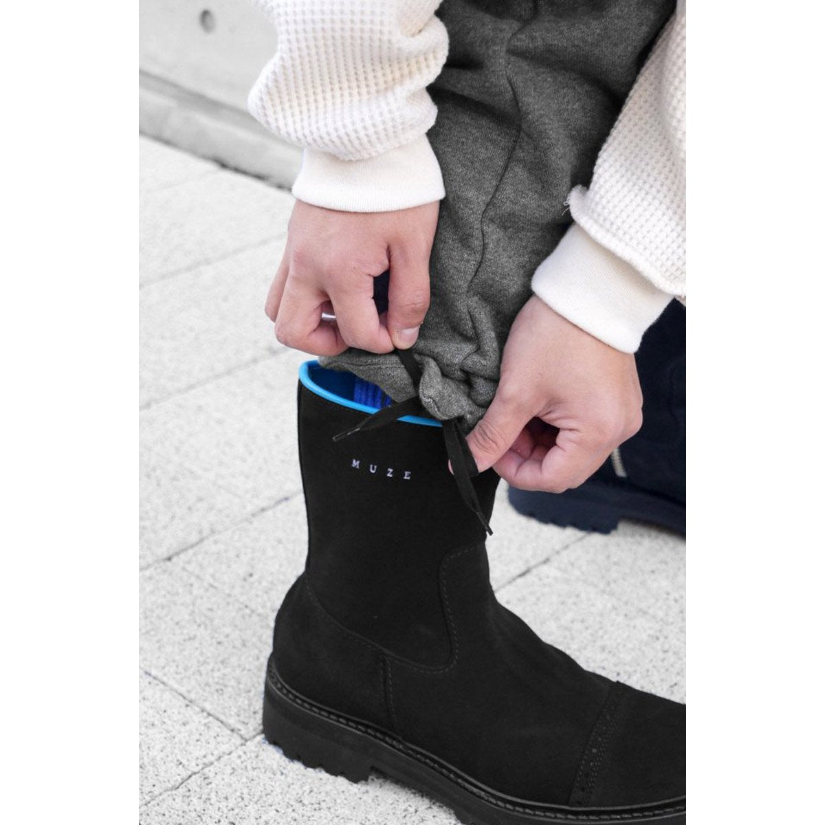 MUZE TURQUOISE LABEL - WAIST CORDUROY SWEAT SLACKS (CHACOAL) ミューズ スウェットスラックス チャコール