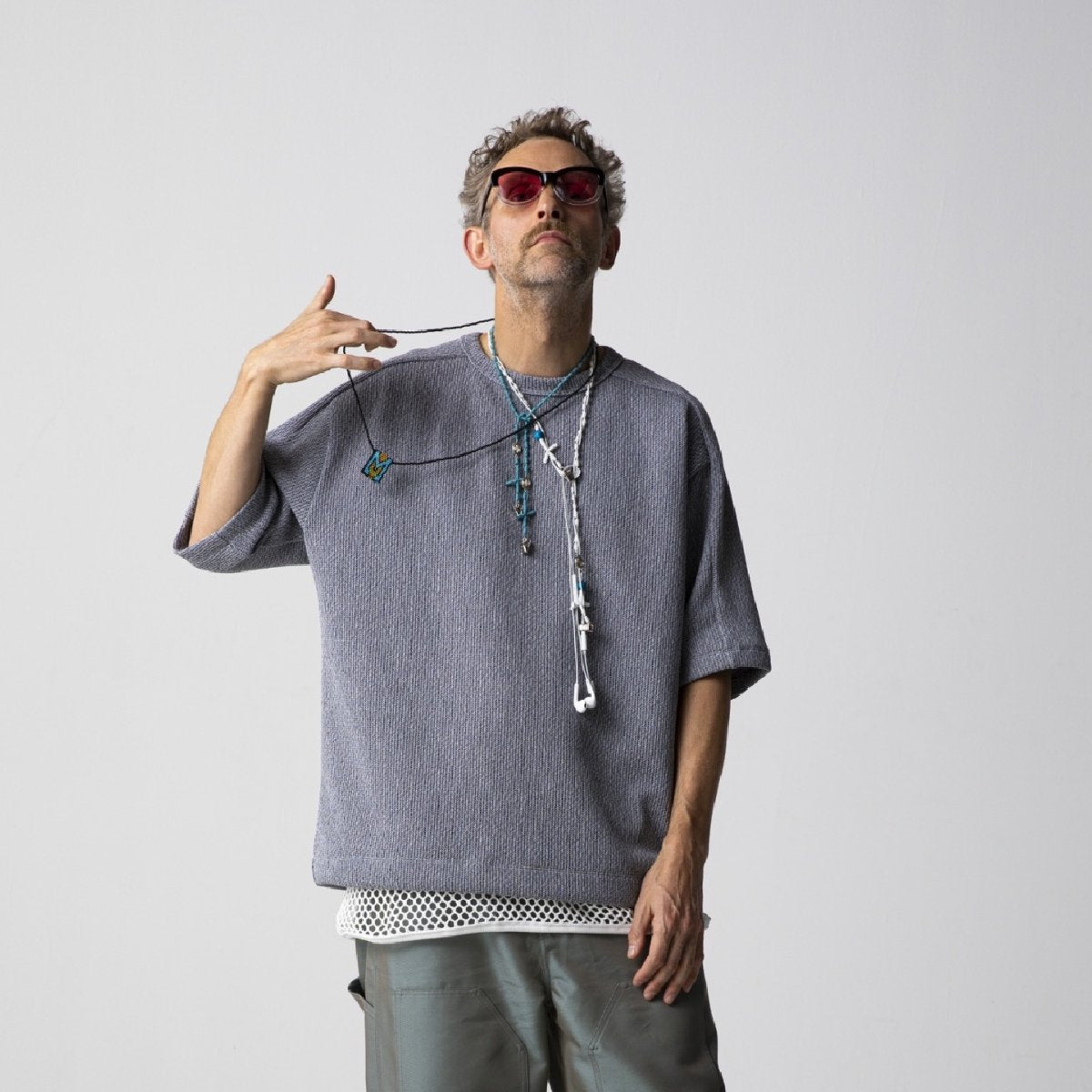 MUZE TURQUOISE LABEL - SWITCHING KNIT S/S TEE (GRAY)