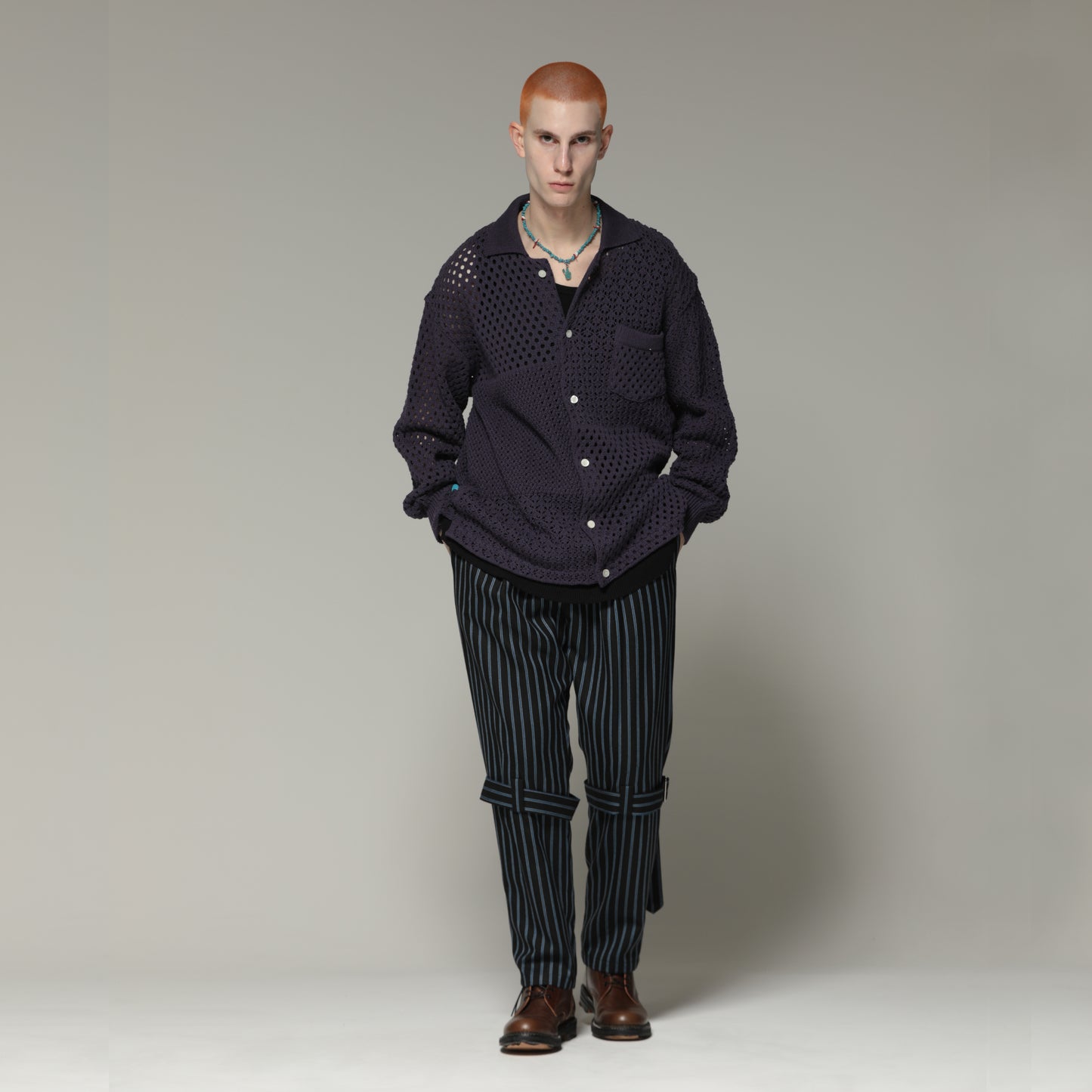 MUZE TURQUOISE LABEL × el conductorH - BONDAGE WIDE TROUSERS(STRIPE) ミューズ コンダクター ボンデージ ワイドトラウザー