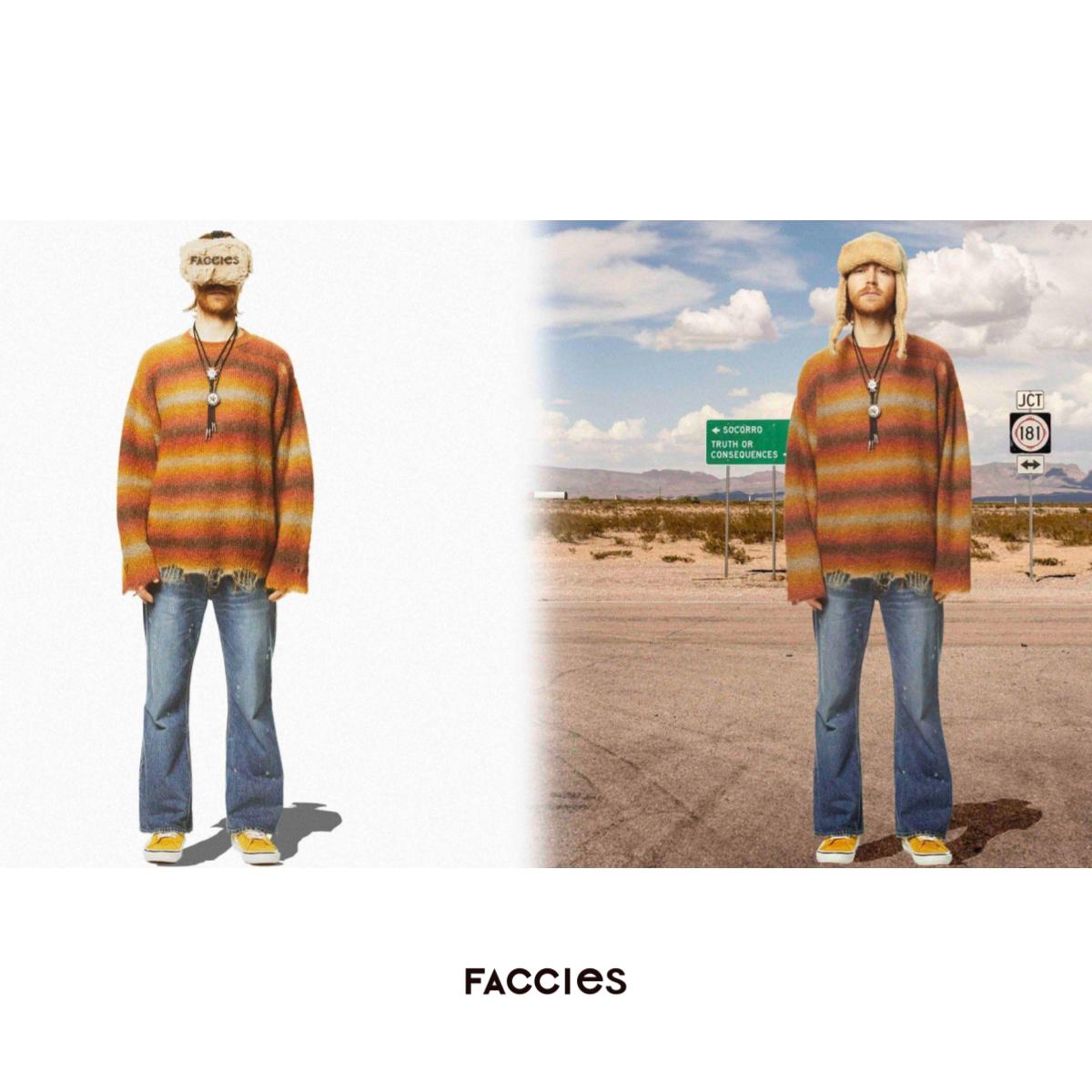 FACCIES - Gradation Damage Knit (BROWN) ファッチーズ グラデーション ダメージ ニット ブラウン