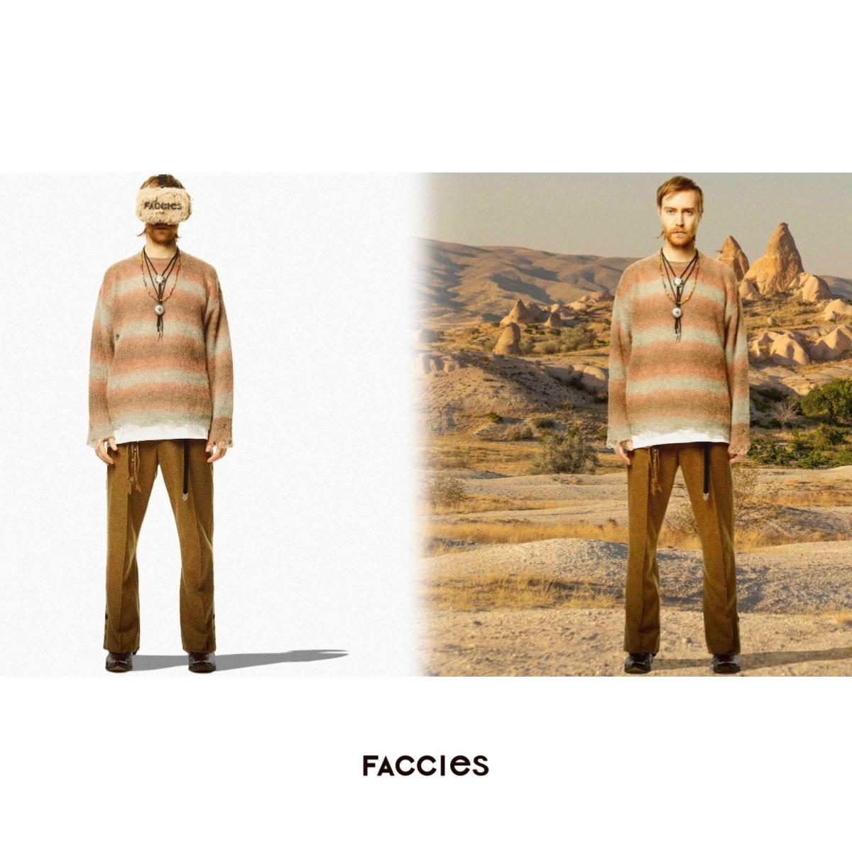 FACCIES - Gradation Damage Knit (GRAYPINK) ファッチーズ グラデーション ダメージ ニット グレーピンク