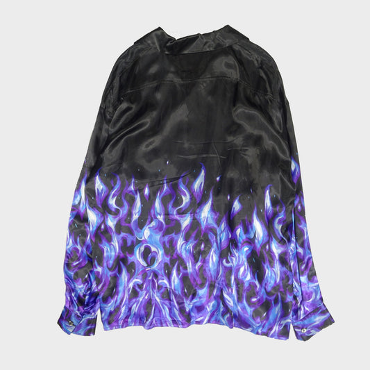 MUZE TURQUOISE LABEL × el conducotrH CUPRO OPEN COLLAR SHIRT 'FLAME(BLACK×BLUE) ミューズ コンダクター 開襟シャツ フレイム