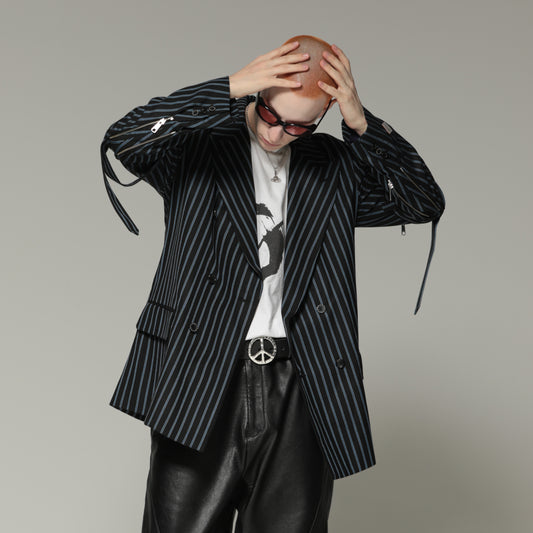 MUZE TURQUOISE LABEL × el conductorH - BELTED BONDAGE DOUBLE BREASTED JKT (STRIPE) コンダクター ストライプ ダブルジャケット
