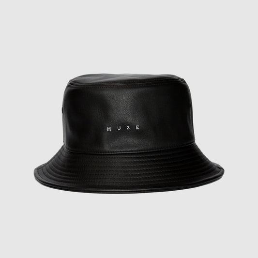 MUZE ミューズ【LOGO LEATHER BUCKET HAT】ロゴ レザー バケットハット(BLACK×WHITE)
