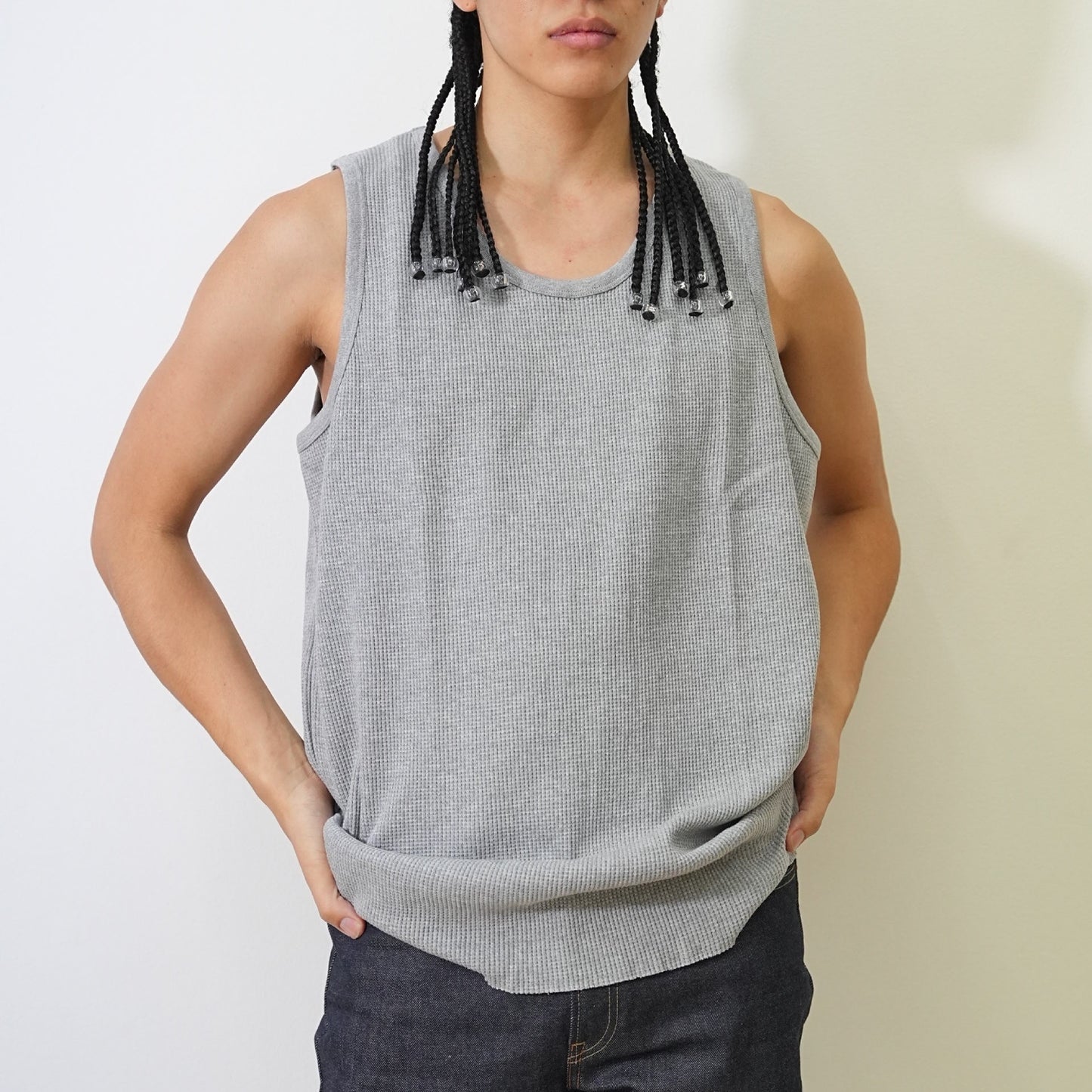 MUZE TURQUOISE LABEL - WAFFLE TANK TOP(GRAY)ミューズ ワッフル タンクトップ グレー
