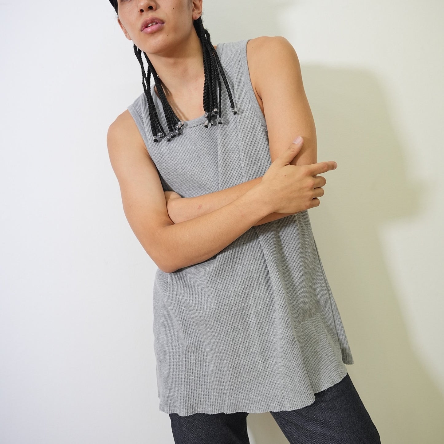MUZE TURQUOISE LABEL - WAFFLE TANK TOP(GRAY)ミューズ ワッフル タンクトップ グレー