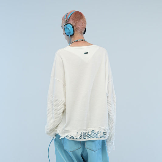 MUZE TURQUOISE LABEL - CIRCUIT RELAXED FIT WAFFLE MESH LONG SLEEVE(WHITE)ミューズ 2022年秋冬 ワッフルメッシュ ロングスリーブ ホワイト