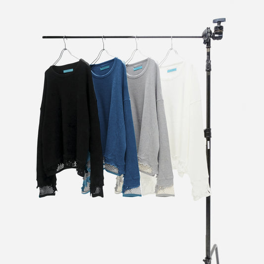 MUZE TURQUOISE LABEL - CIRCUIT RELAXED FIT WAFFLE MESH LONG SLEEVE(BLUE) ミューズ 2022年秋冬 サーキット リラックスドフィット ワッフルメッシュ ロングスリーブ(BLUE)