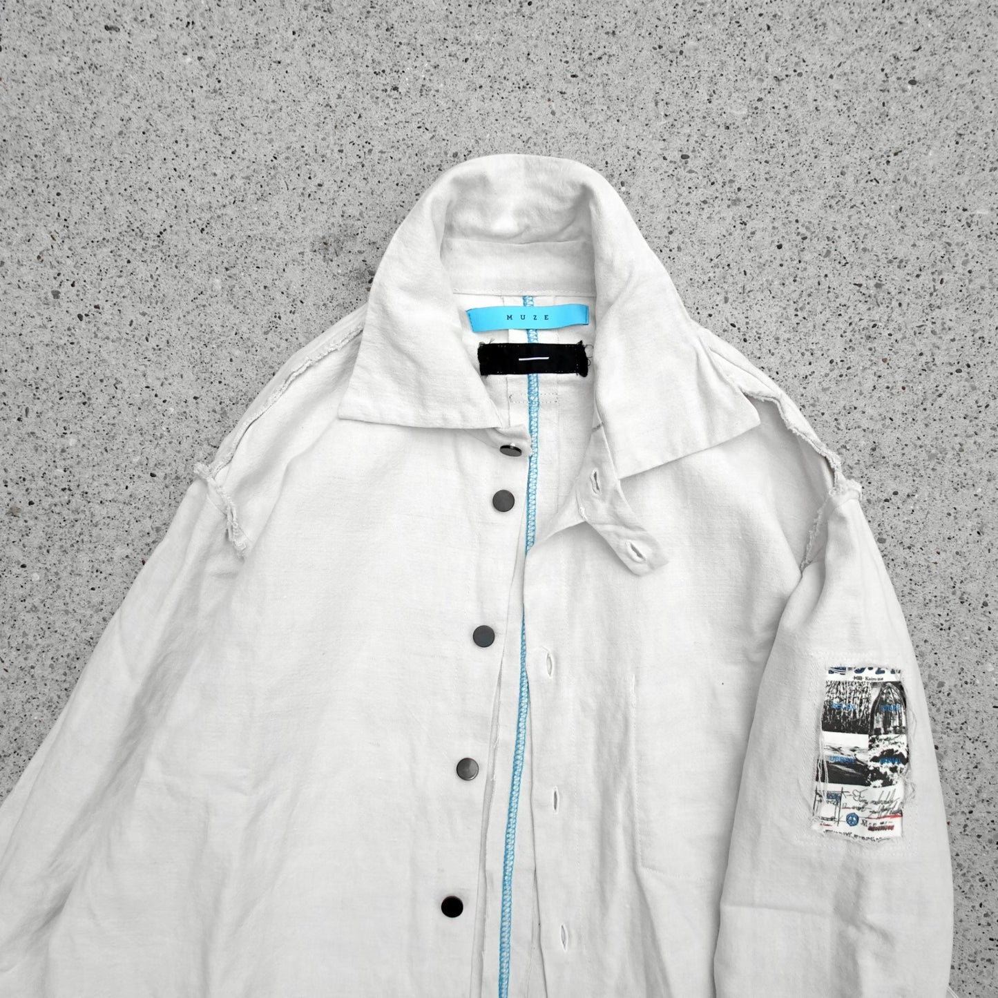 MUZE TURQUOISE LABEL ミューズ ターコイズ レーベル 【×MINUS Cut Off Dress With Chin Strap(VINTAGE BED SHEET)】 ×マイナス カットオフ ドレス ウィズ チンストラップ(ナチュラル)