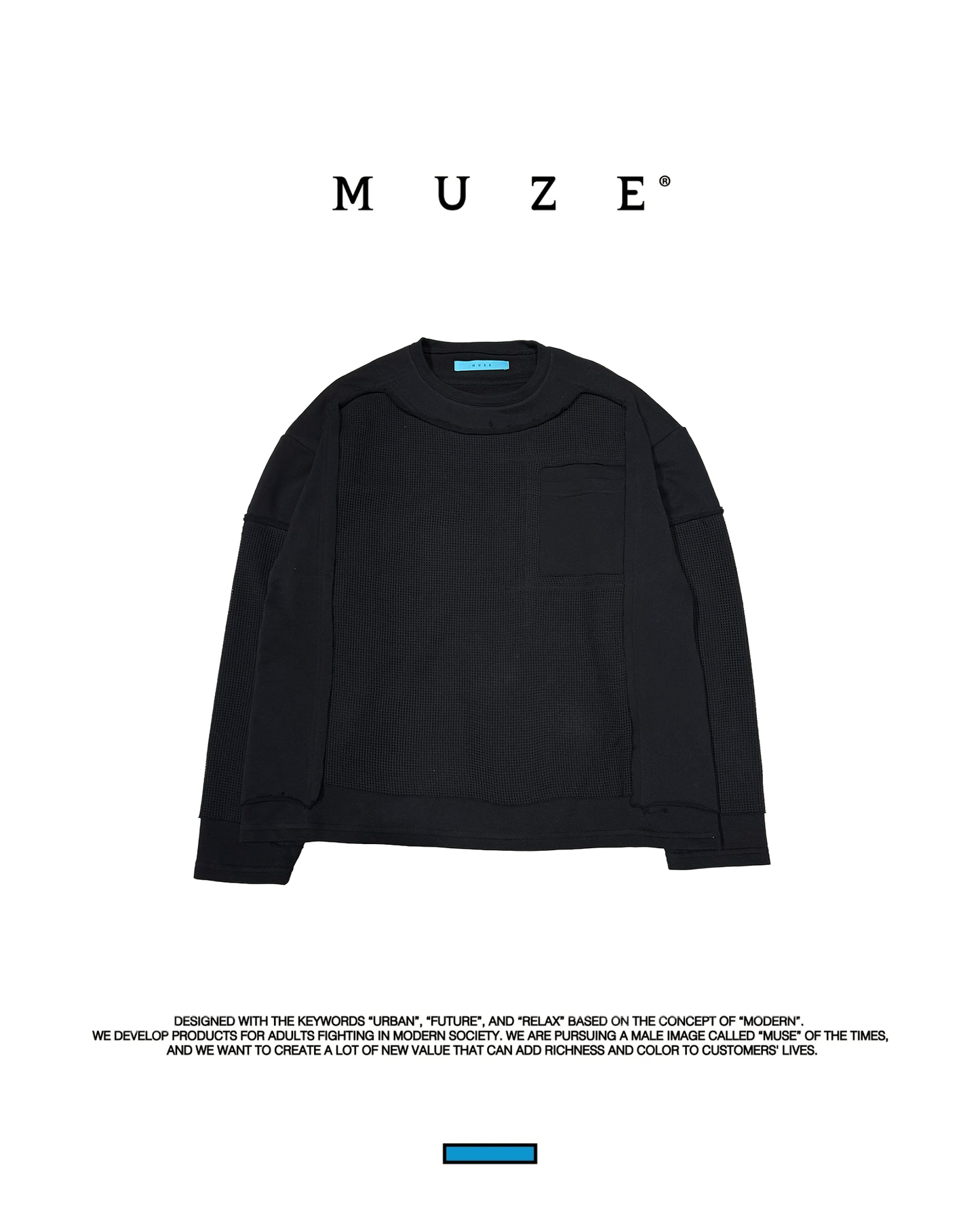 MUZE TURQUOISE LABEL -【MESH DOCKING SWEAT PO(BLACK)】ミューズ メッシュドッキング スウェット プルオーバー ブラック