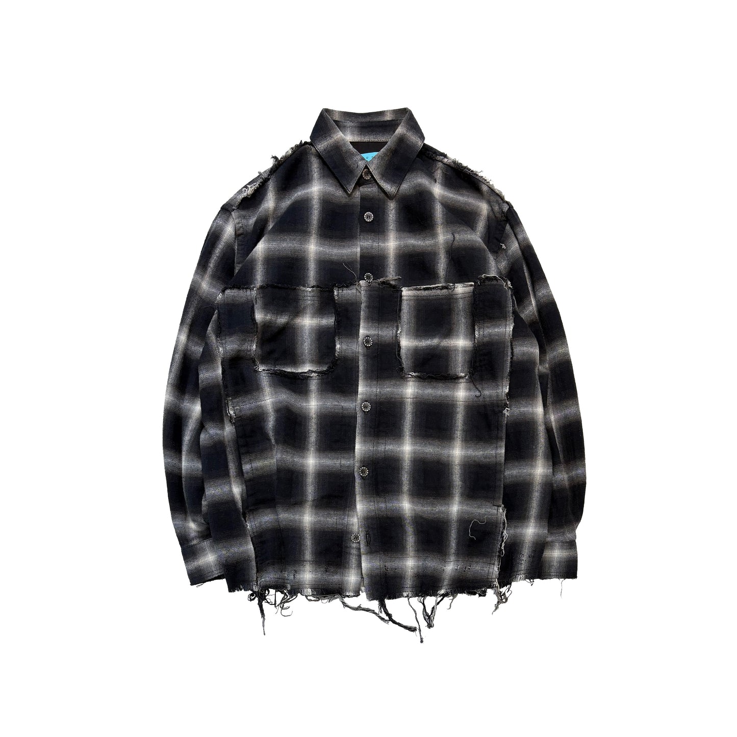 MUZE TURQUOISE LABEL -【CRASHED OMBRE CHECK SHIRT(BLACK)】ミューズ オンブレ チェック シャツ クラッシュ ダメージ ブラック