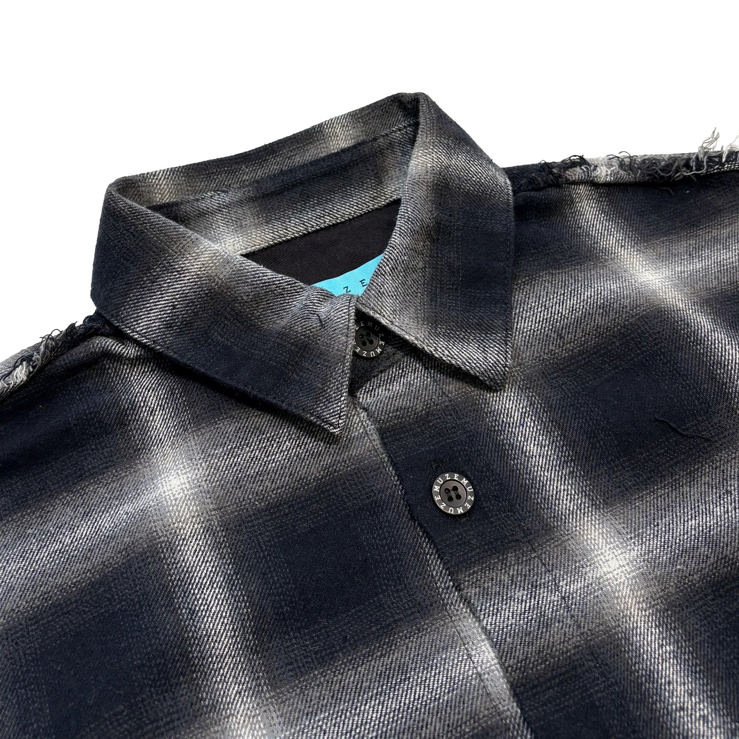 MUZE TURQUOISE LABEL -【CRASHED OMBRE CHECK SHIRT(BLACK)】ミューズ オンブレ チェック シャツ クラッシュ ダメージ ブラック