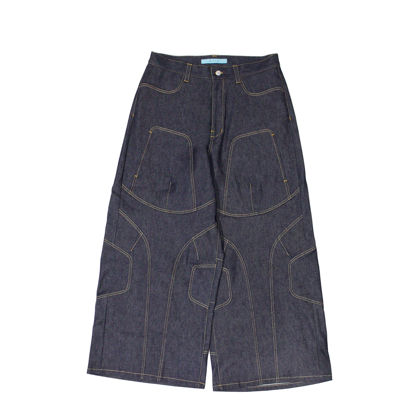 MUZE®︎ TURQUOISE LABEL -【RIGID DENIM COVERD KNEE PANEL TROUSERS(INDIGO)】ミューズ リジッドデニム パネル トラウザーズ インディゴ