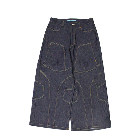 MUZE®︎ TURQUOISE LABEL -【RIGID DENIM COVERD KNEE PANEL TROUSERS(INDIGO)】ミューズ リジッドデニム パネル トラウザーズ インディゴ