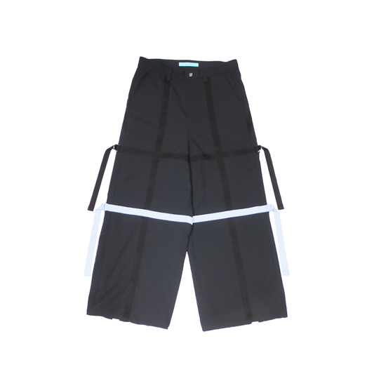 MUZE®︎ TURQUOISE LABEL -【BELTED WIDE TROUSERS(BLACK×BLUE)】ミューズ ベルテッド ワイド トラウザー ブラック ブルー