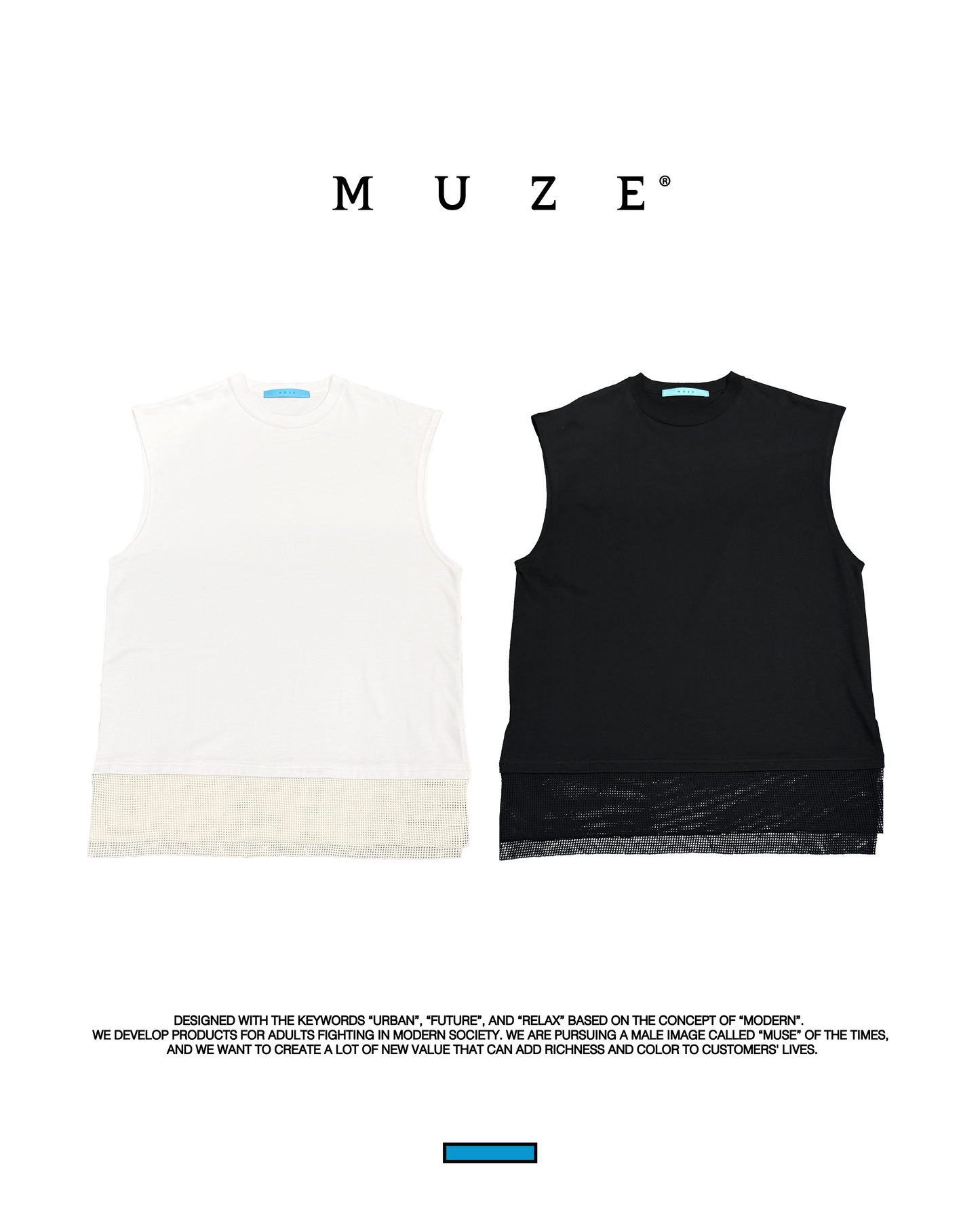 MUZE TURQUOISE LABEL -【MESH LAYERED NO SLEEVE(ホワイト)】ミューズ メッシュ レイヤード ノースリーブ ホワイト