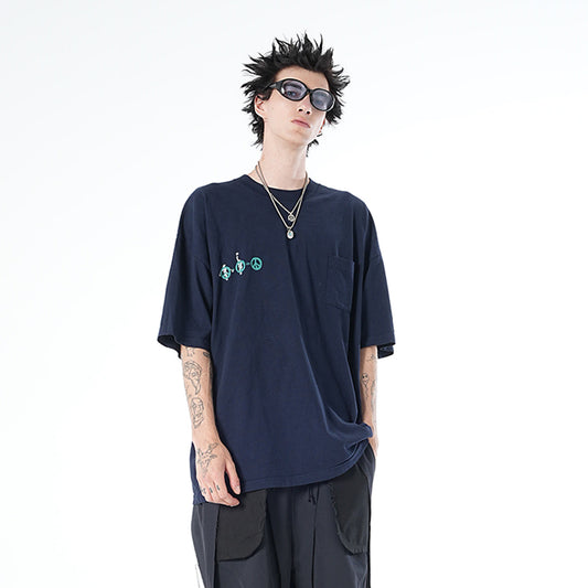 MUZE BLACK LABEL -【MUZE PEACE GARMENT DYE T-SHIRT(DARK NAVY)】ミューズ ピース ガーメントダイ Tシャツ ダーク ネイビー