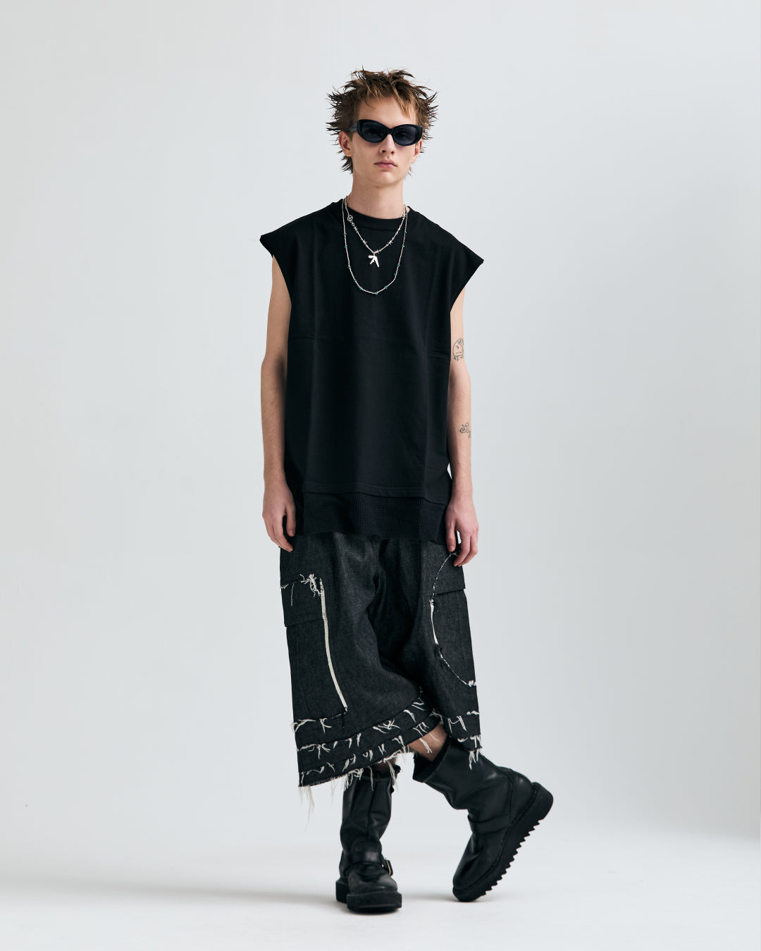 【入手困難】MUZE メッシュ レイヤード ロングスリーブ Tシャツ 1 黒 MUZE TURQUOISE LABEL -【MESH LAYERED NO SLEEVE(BLACK)】ミューズ