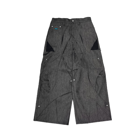 MUZE®︎ TURQUOISE LABEL -【RIDGED DENIM CROSS WIDE TROUSERS(BLACK×WHITE)】ミューズ リジッド デニム クロス ワイド トラウザー ブラック ホワイト