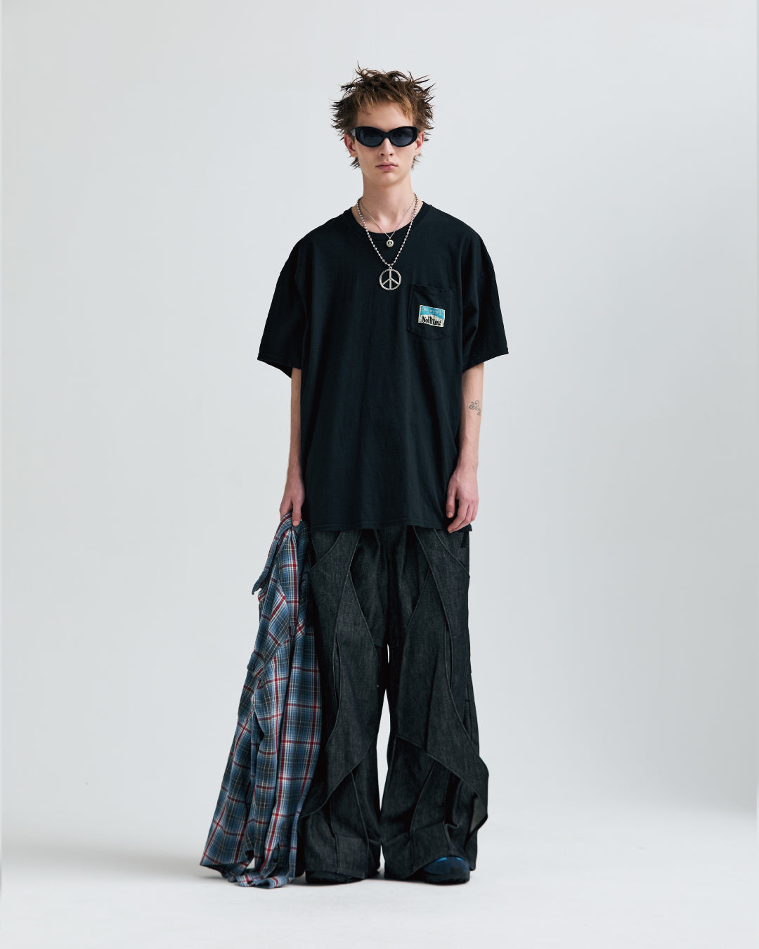 MUZE®︎ TURQUOISE LABEL -【RIDGED DENIM CROSS WIDE TROUSERS(BLACK×WHITE)】ミューズ リジッド デニム クロス ワイド トラウザー ブラック ホワイト