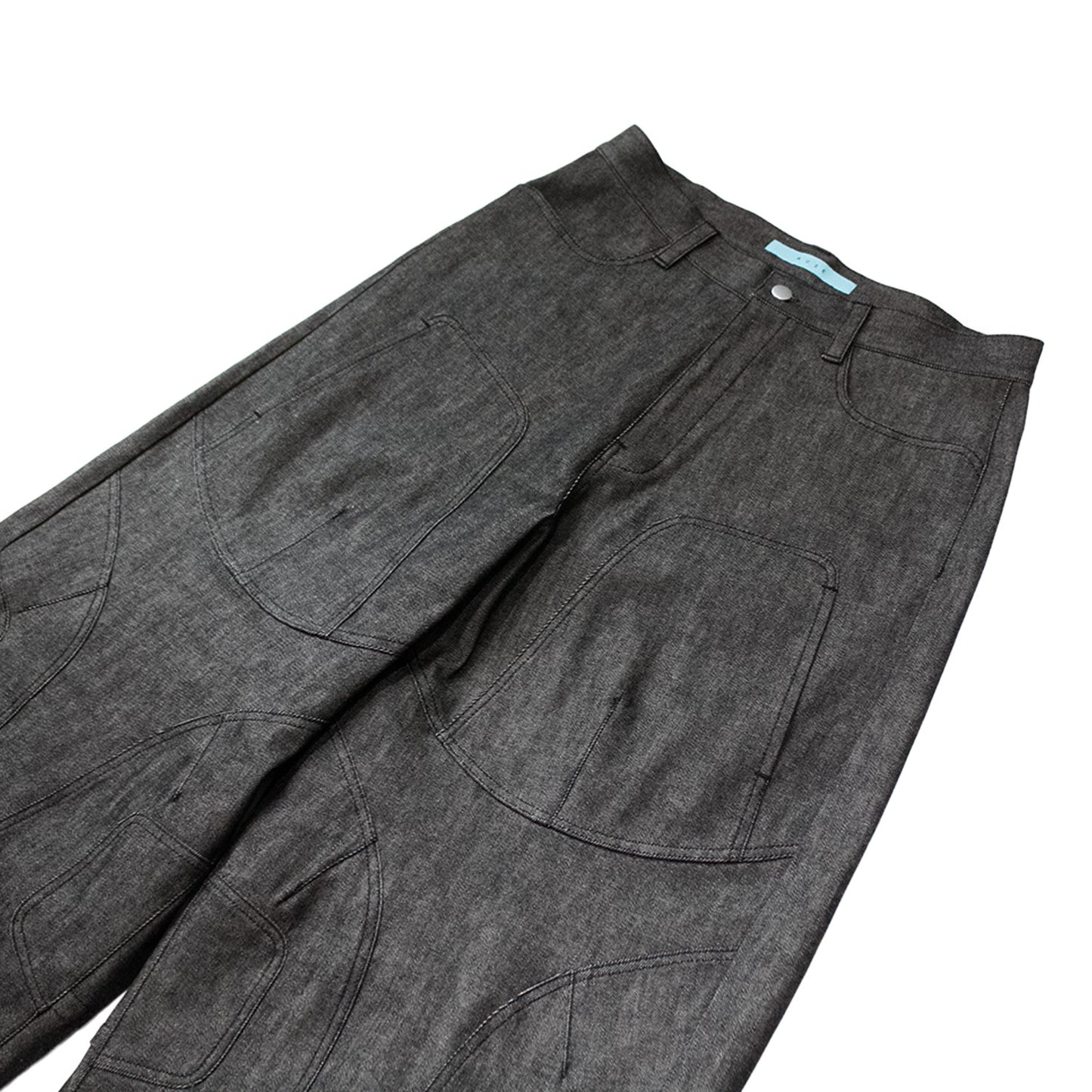 MUZE®︎ TURQUOISE LABEL -【RIGID DENIM COVERD KNEE PANEL TROUSERS(BLACK)】ミューズ リジッドデニム パネル トラウザーズ ブラック