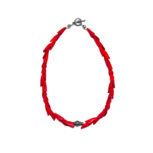 GARA -【FISH BONE NECKLACE(RED)】ガラ ビーズ ネックレス ターコイズ レッド