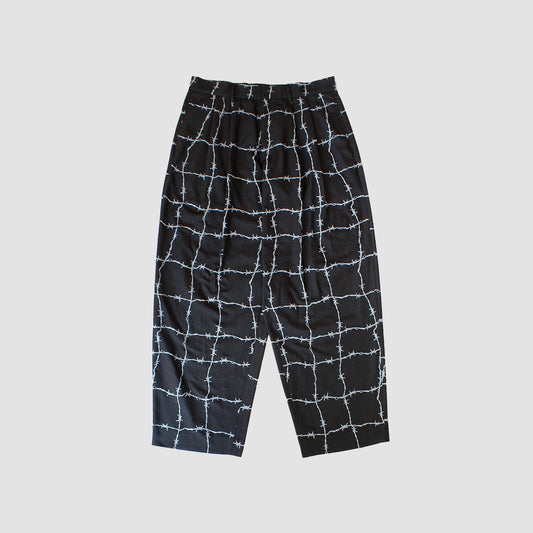 MUZE TURQUOISE LABEL - ×el conductorH WIRE CHECK WIDE TROUSERS(TOUGH BLACK POLYESTER)(BLACK)