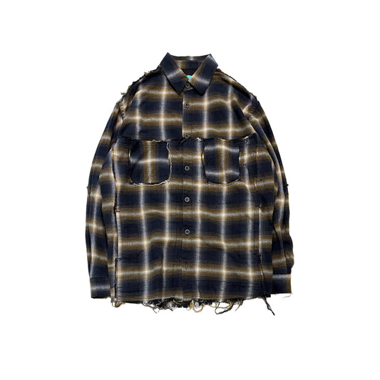 MUZE TURQUOISE LABEL -【CRASHED OMBRE CHECK SHIRT(YELLOW)】ミューズ オンブレ チェック シャツ クラッシュ ダメージ イエロー