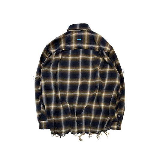 MUZE TURQUOISE LABEL -【CRASHED OMBRE CHECK SHIRT(YELLOW)】ミューズ オンブレ チェック シャツ クラッシュ ダメージ イエロー