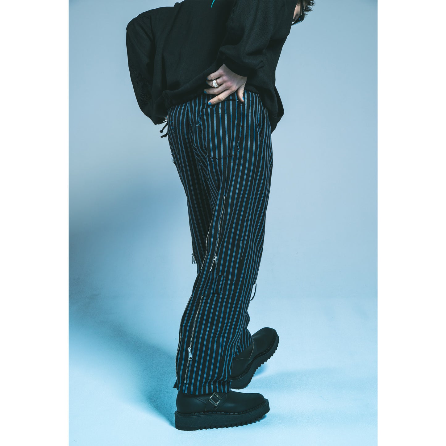 MUZE TURQUOISE LABEL × el conductorH - BONDAGE WIDE TROUSERS(STRIPE) ミューズ コンダクター ボンデージ ワイドトラウザー