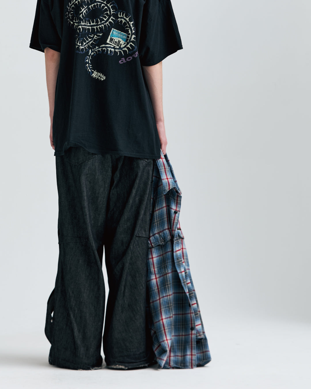 MUZE®︎ TURQUOISE LABEL -【RIDGED DENIM CROSS WIDE TROUSERS(BLACK×WHITE)】ミューズ リジッド デニム クロス ワイド トラウザー ブラック ホワイト