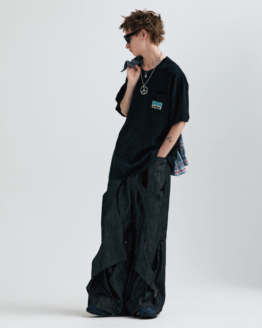 MUZE®︎ TURQUOISE LABEL -【RIDGED DENIM CROSS WIDE TROUSERS(BLACK×WHITE)】ミューズ リジッド デニム クロス ワイド トラウザー ブラック ホワイト