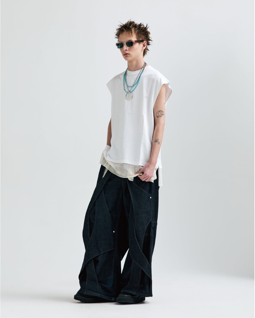 MUZE®︎ TURQUOISE LABEL -【RIDGED DENIM CROSS WIDE TROUSERS(INDIGO