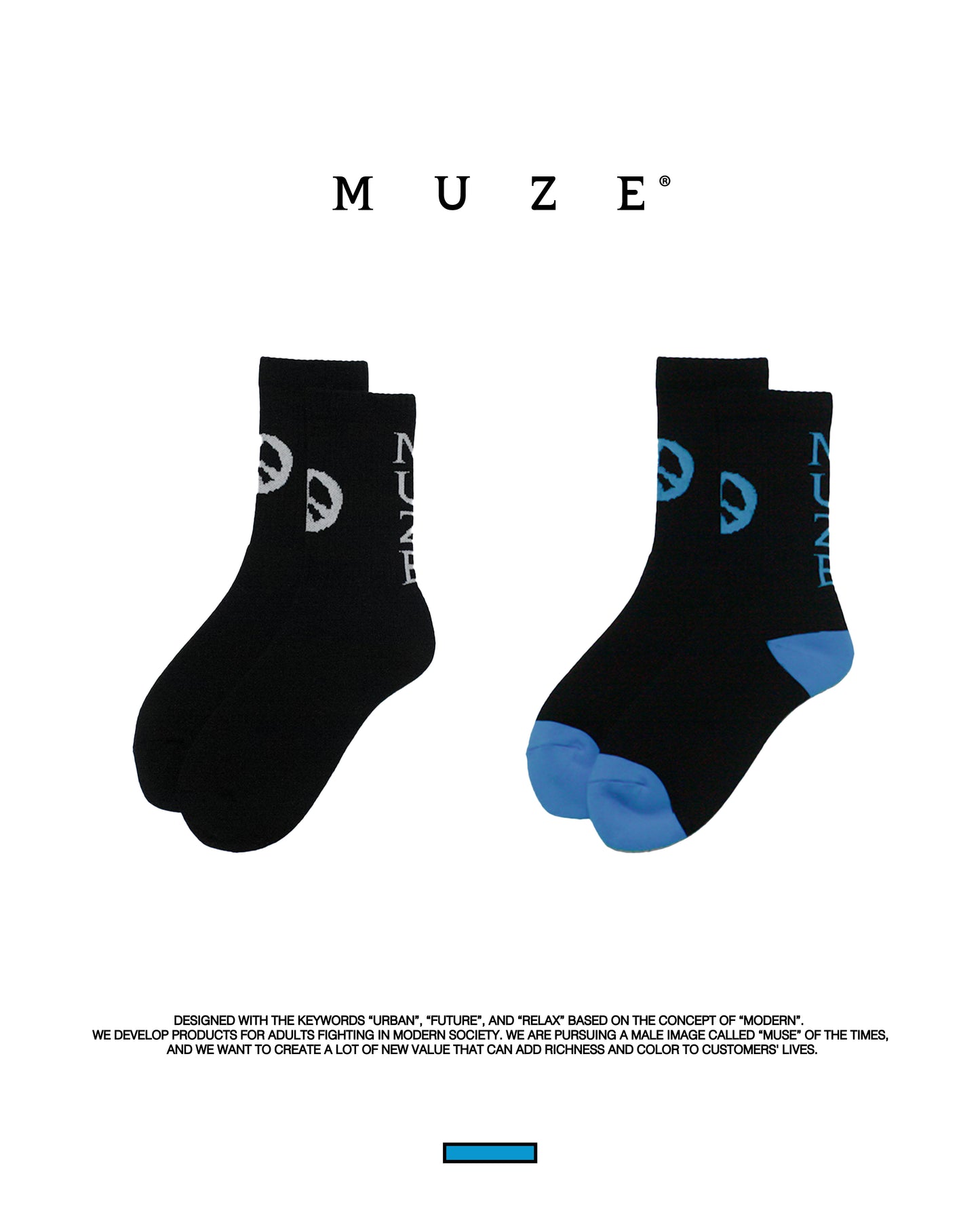 MUZE -【MUZE LOGO PEACE SOX(BLACK × WHITE)】ミューズ ロゴ ピース ソックス ブラック ホワイト