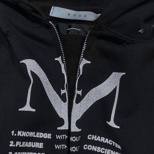 MUZE®︎ -【× MINUS Point Zero part.3 GRAPHIC ZIP HOODIE】ミューズ マイナス ポイントゼロ パート3 グラフィック ジップ フーディー ピグメント ブラック