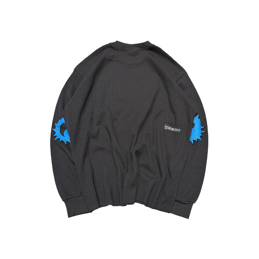 MUZE BLACK LABEL -【MUZE JUMBLE ACID THERMAL L/S TEE(DARK GRAY)】ミューズ サーマル ワッフル Tシャツ ダメージ ダークグレー