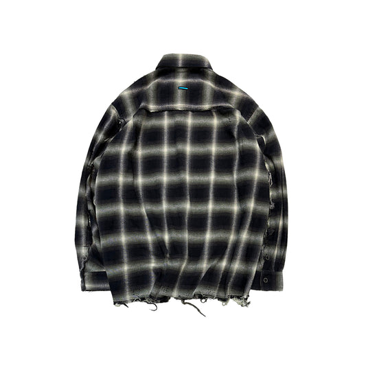 MUZE TURQUOISE LABEL -【CRASHED OMBRE CHECK SHIRT(GREEN)】ミューズ オンブレ チェック シャツ クラッシュ ダメージ グリーン