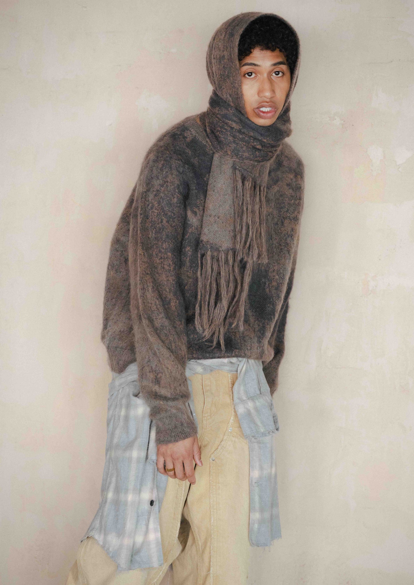 FACCIES - RUSTY JACQUARD MOHAIR KNIT STOLE(BROWN) ファッチーズ ジャガード モヘア ニット ストール ブラウン