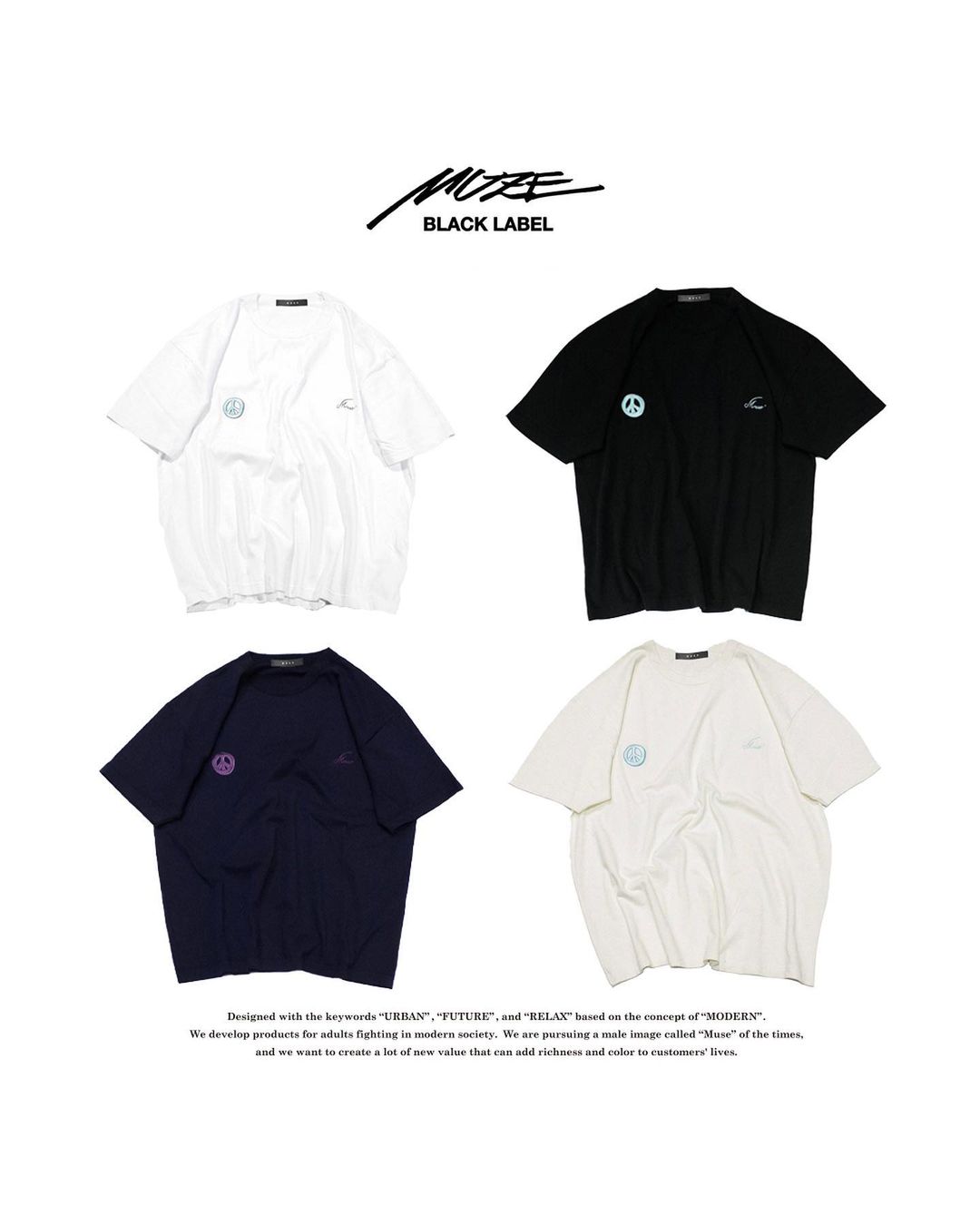 MUZE BLACK LABEL - MUZE PEACE EMBROIDERY T-SHIRT(WHITE)ミューズ 2023年春夏 ピース 刺繍Tシャツ ホワイト