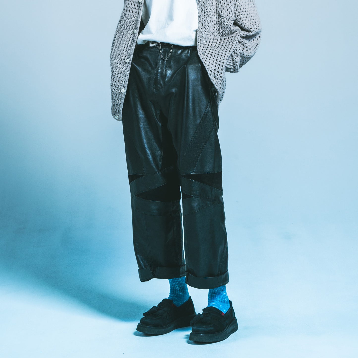 MUZE TURQUOISE LABEL - CIRCUIT WIDE LEATHER TROUSERS(BLACK)  ミューズ 2022年秋冬コレクション レザー トラウザーズ ブラック