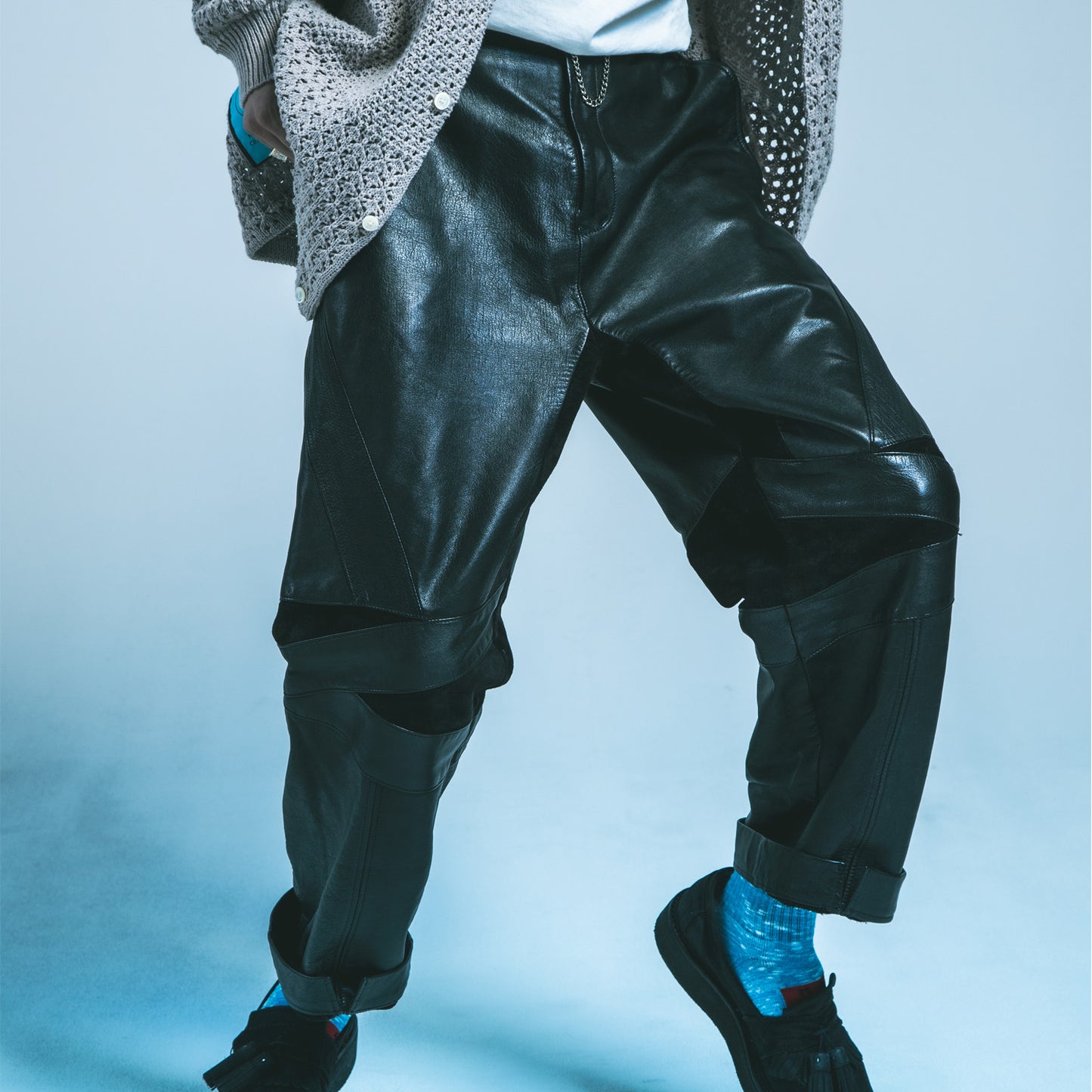 MUZE TURQUOISE LABEL - CIRCUIT WIDE LEATHER TROUSERS(BLACK)  ミューズ 2022年秋冬コレクション レザー トラウザーズ ブラック