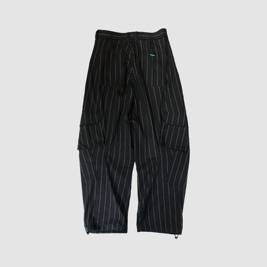 MUZE TURQUOISE LABEL - VILOFT STRIPE DOUBLE KNEE CARGO PANTS(BLACK)ミューズ ストライプ ダブルニー カーゴ パンツ ブラック