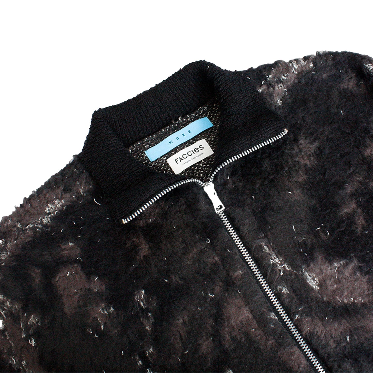 MUZE TURQUOISE LBEL × FACCIES -【MARBLE PT SHAGGY DRIVERS KNIT(BLACK)】ミューズ ファッチーズ マーブル シャギー ドライバーズ ニット ブラック