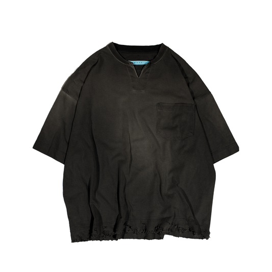 MUZE TURQUOISE LABEL -【SUN FADE DAMAGE SKIPPER TEE (BLACK)ミューズ サンフェード スキッパー　Tシャツ ダメージ ブラック
