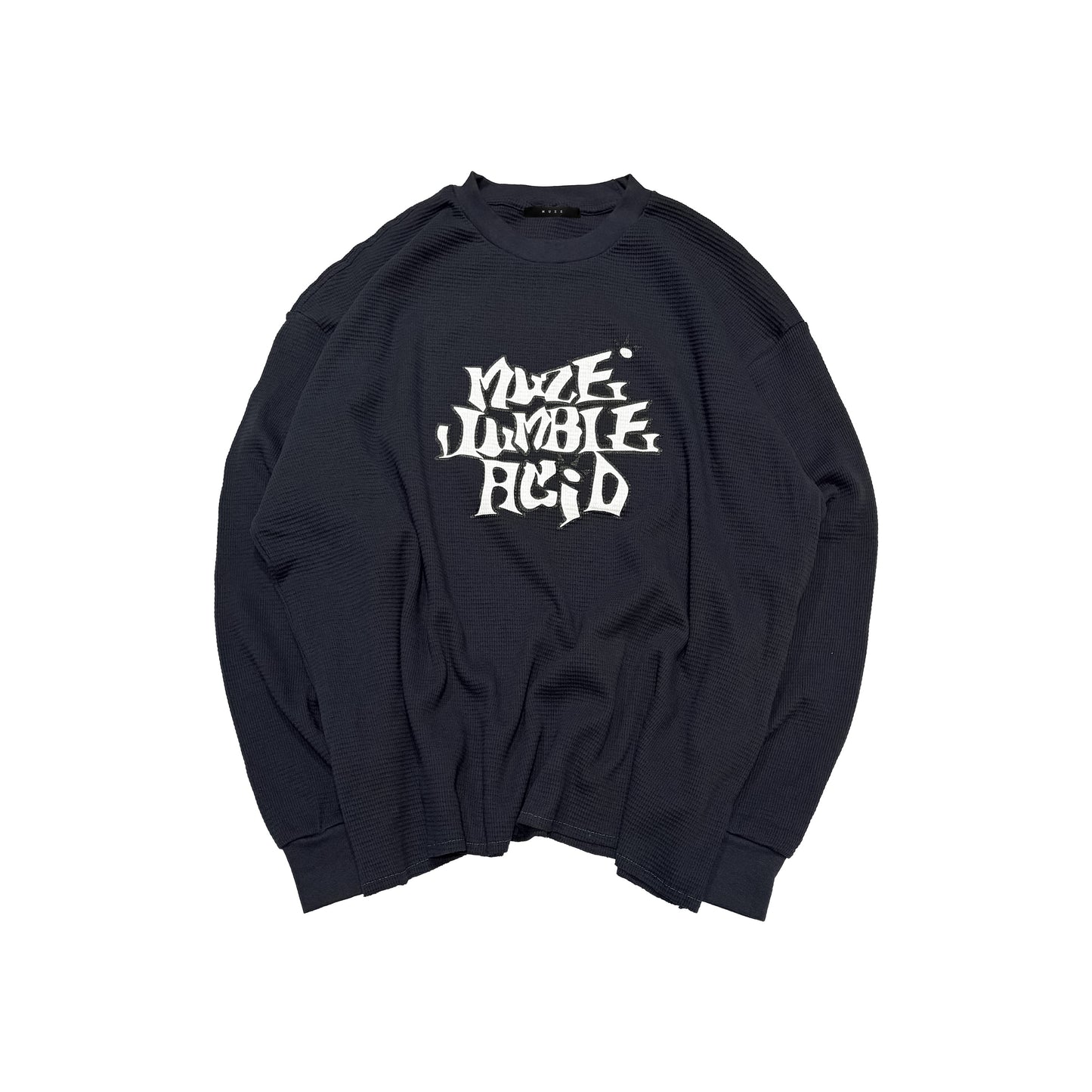 MUZE BLACK LABEL -【MUZE JUMBLE ACID THERMAL L/S TEE(NAVY)】ミューズ サーマル ワッフル Tシャツ ダメージ ネイビー