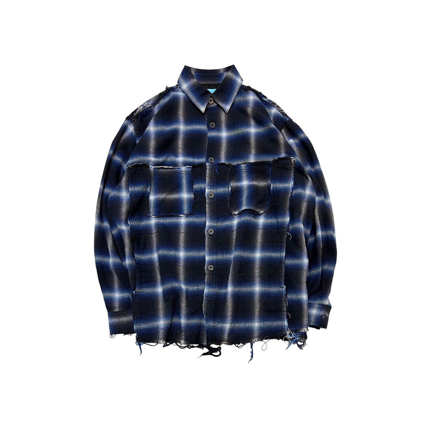 MUZE TURQUOISE LABEL -【CRASHED OMBRE CHECK SHIRT(BLUE)】ミューズ オンブレ チェック シャツ クラッシュ ダメージ ブルー