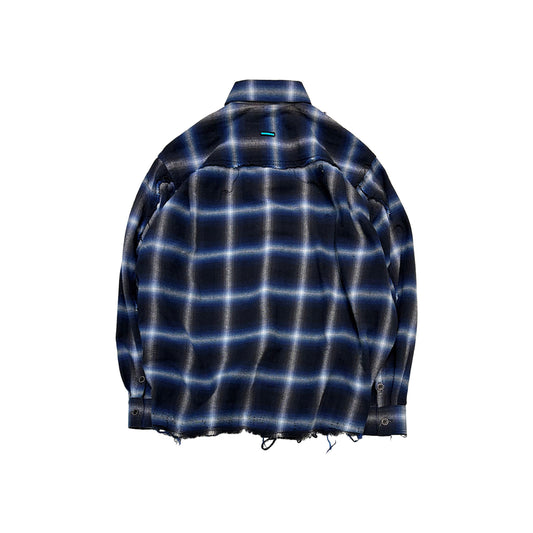 MUZE TURQUOISE LABEL -【CRASHED OMBRE CHECK SHIRT(BLUE)】ミューズ オンブレ チェック シャツ クラッシュ ダメージ ブルー